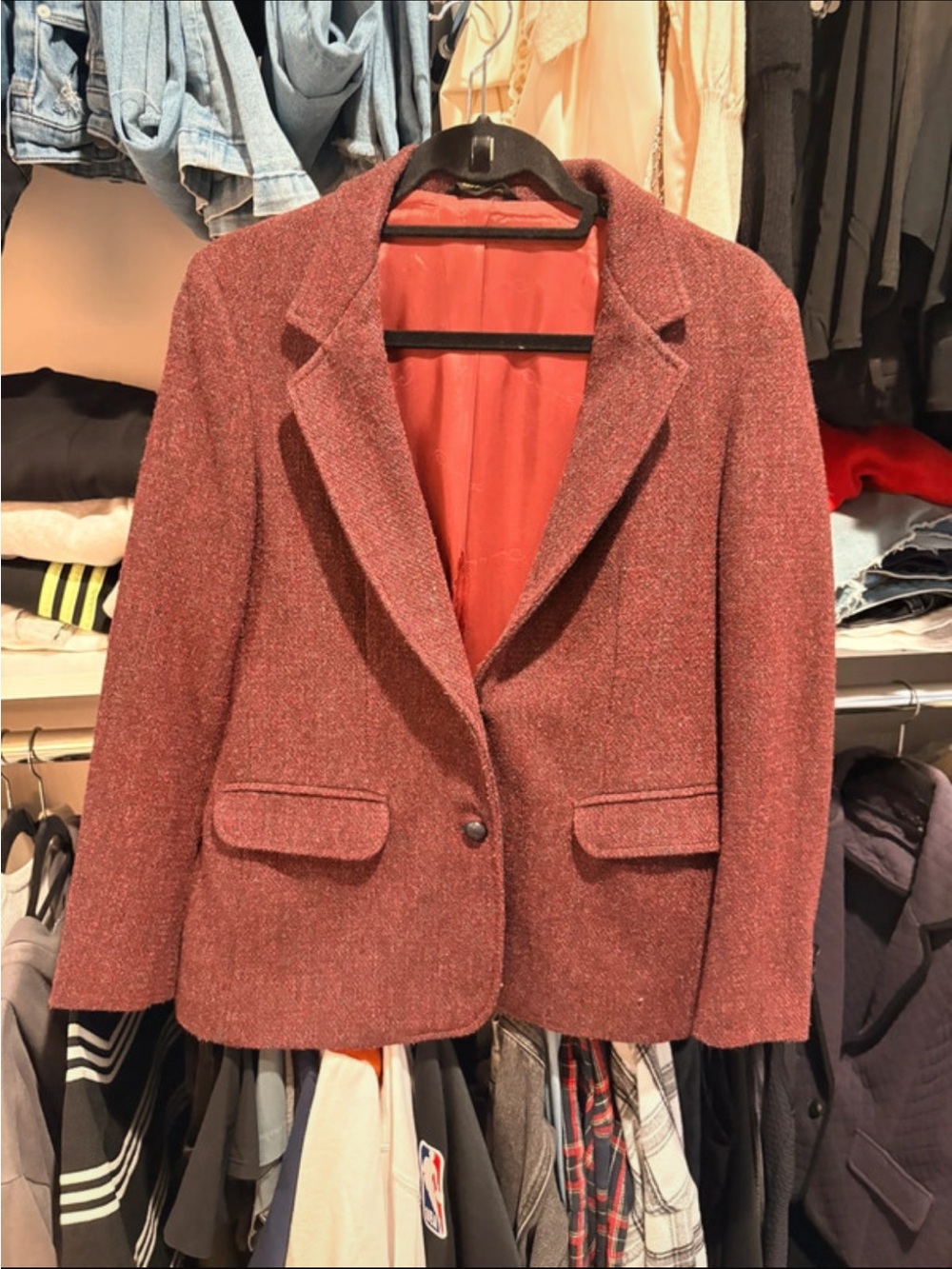 Oscar de la Renta Brick Red Textured Single-Button Blazer